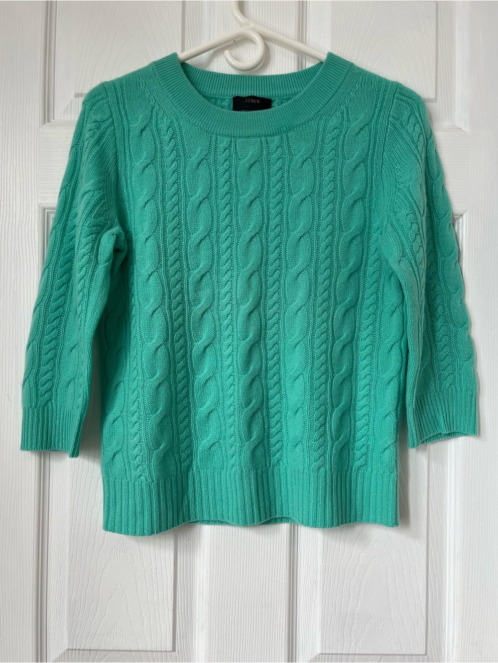 J. Crew Teal 100% cashmere Cable-Knit Crewneck Sweater size S